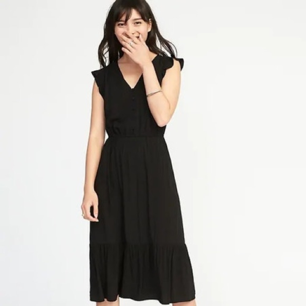 Black Old Navy waist defined Flutter Sleeve Dress